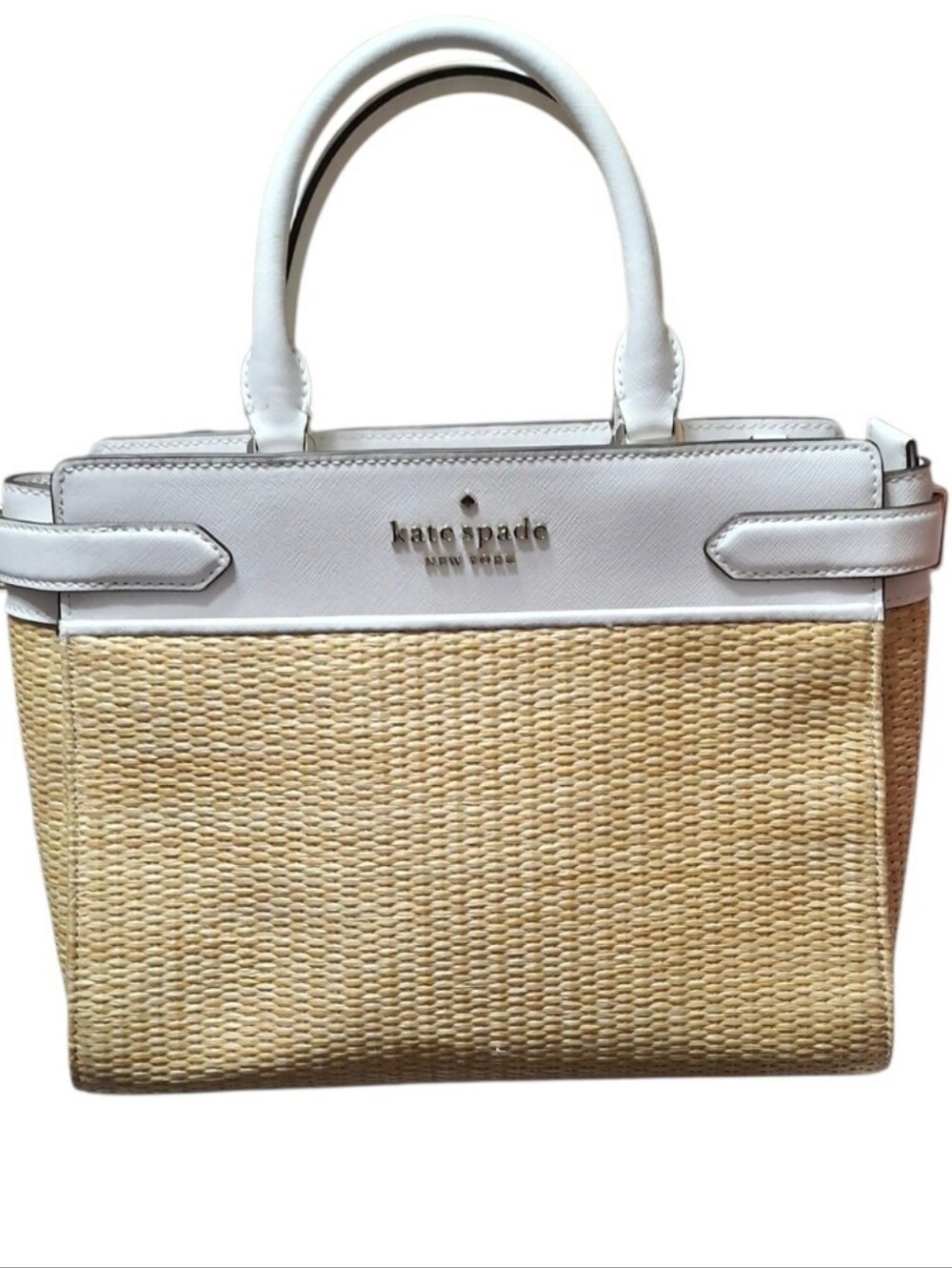 Kate Spade White and Natural Woven Medium Satchel Bag